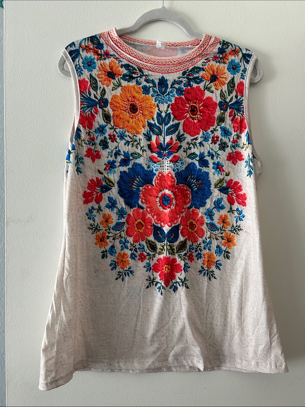 Floral Embroidered Sleeveless Top - Multicolor